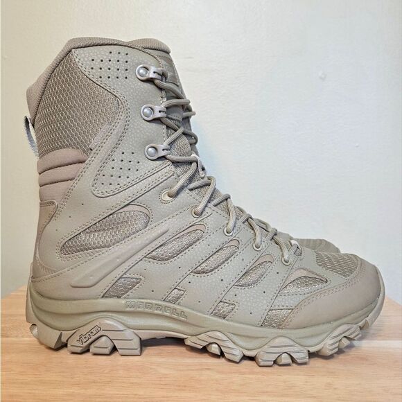 Merrell Moab 3 8" Tactical Waterproof Zip Boots Dark Coyote Tan J004107 Men's 11 - Picture 1 of 7